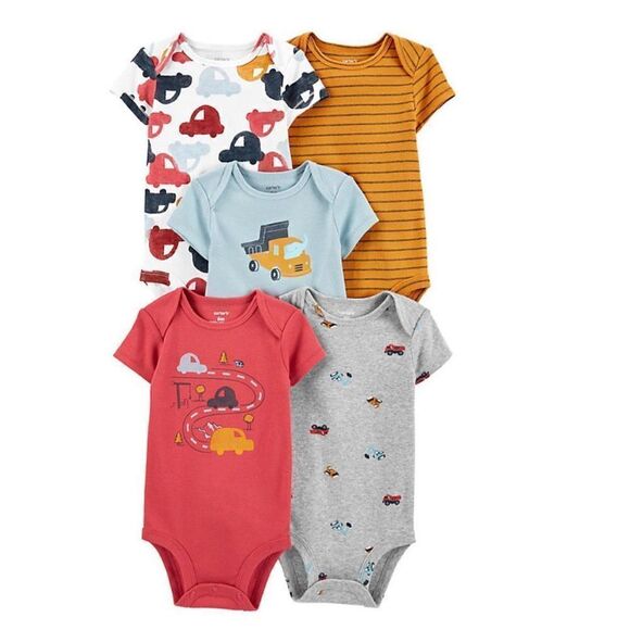 Carter's Boys 12 Month 5-Pack Short-Sleeve Truck Design Bodysuits - Picture 9 of 13